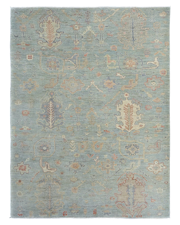 Oushak Olive Green Turkish Hand Knotted Muted 9x12 Ft Wool Area Rug